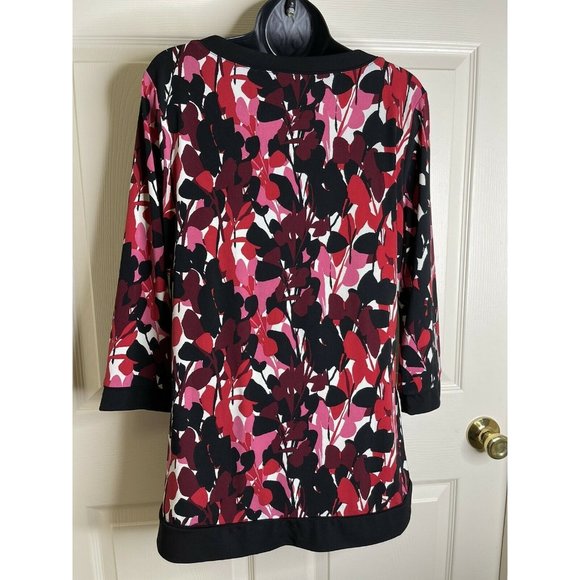 Dana Buchman Top Women Size M Long Sleeve Pink Black White Multi Stretch Blouse - Picture 8 of 9